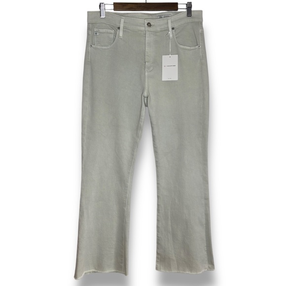 Adriano Goldschmied Farrah Boot Crop High Rise Fit Raw Hem Light Green Jean 32 - Picture 1 of 13